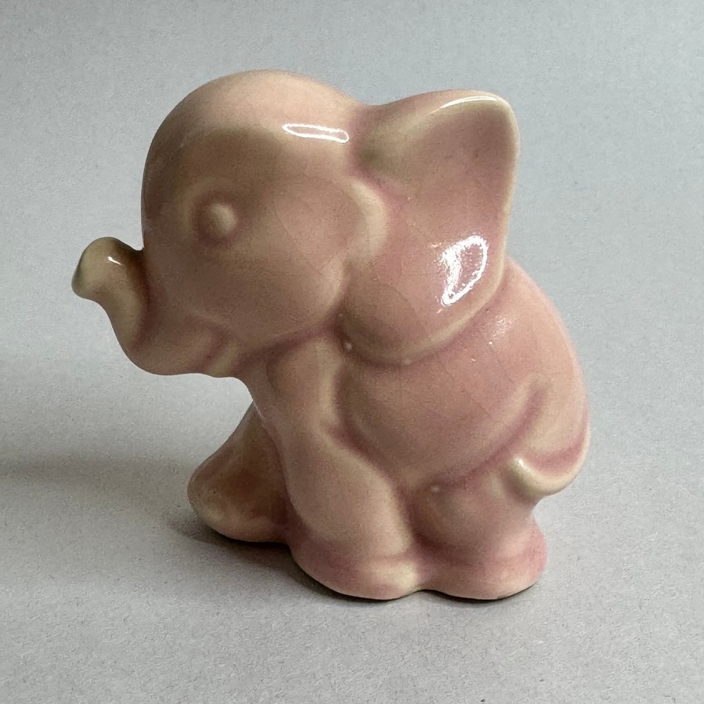Pink Ceramic Pottery 50's Elephant Figurine 3" Desk Decor Collectible